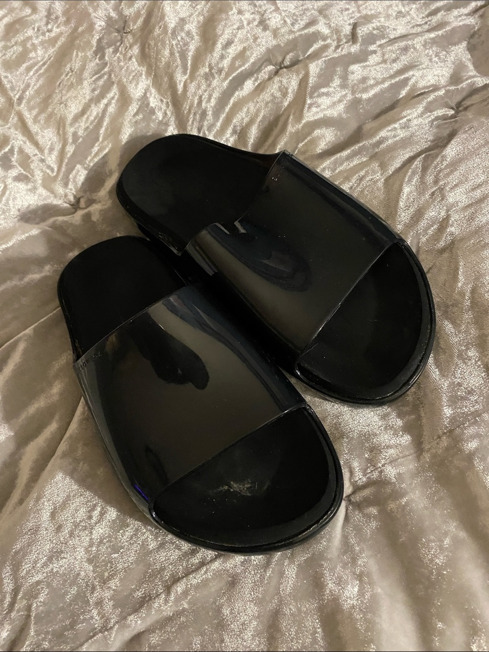 Yellow Box Black Textured Slide Sandal